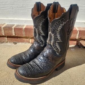 Aligator Caiman Handmade Lucchese 2000 Black Caiman Round Toe Boots W 9 C Croc